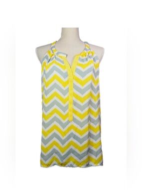 Tacera Chevron Blouse Women’s Size L Yellow/Gray/White Sleeveless